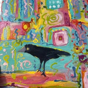 “Choose Happiness “Large Original Acrylic Painting 18”x14” With Crow